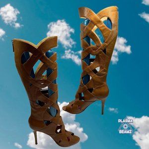 Nine West NWDEWY Brown Leather Stiletto Gladiator Sandals 9